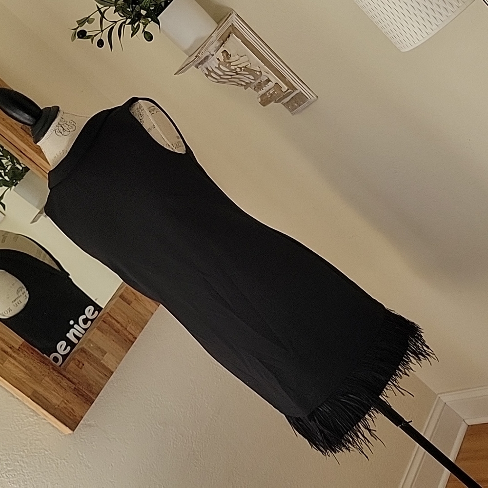 Mini dress Ann Taylor- Black with feather hem  4